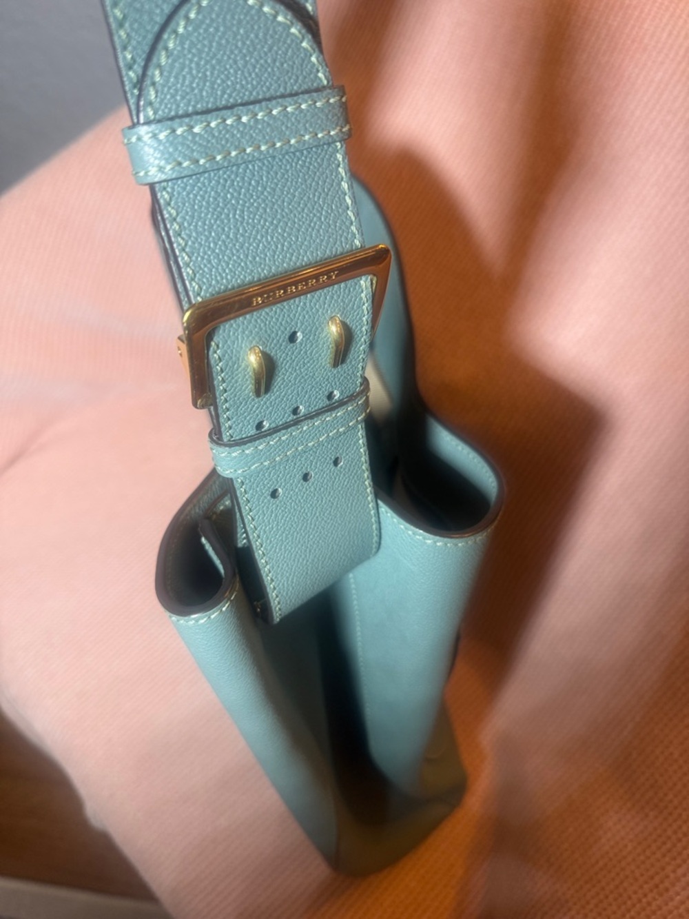 Burberry Teal Leather Bucket Shoulder Bag - Picture 7 of 10